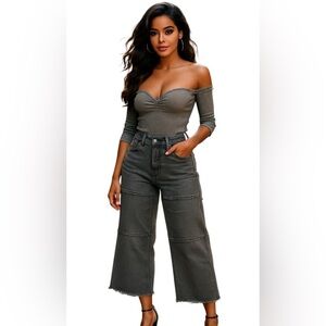 NEW Indigo Thread Co Raw Seams Wide Leg Jeans High Rise Casual Stretchy Size 10